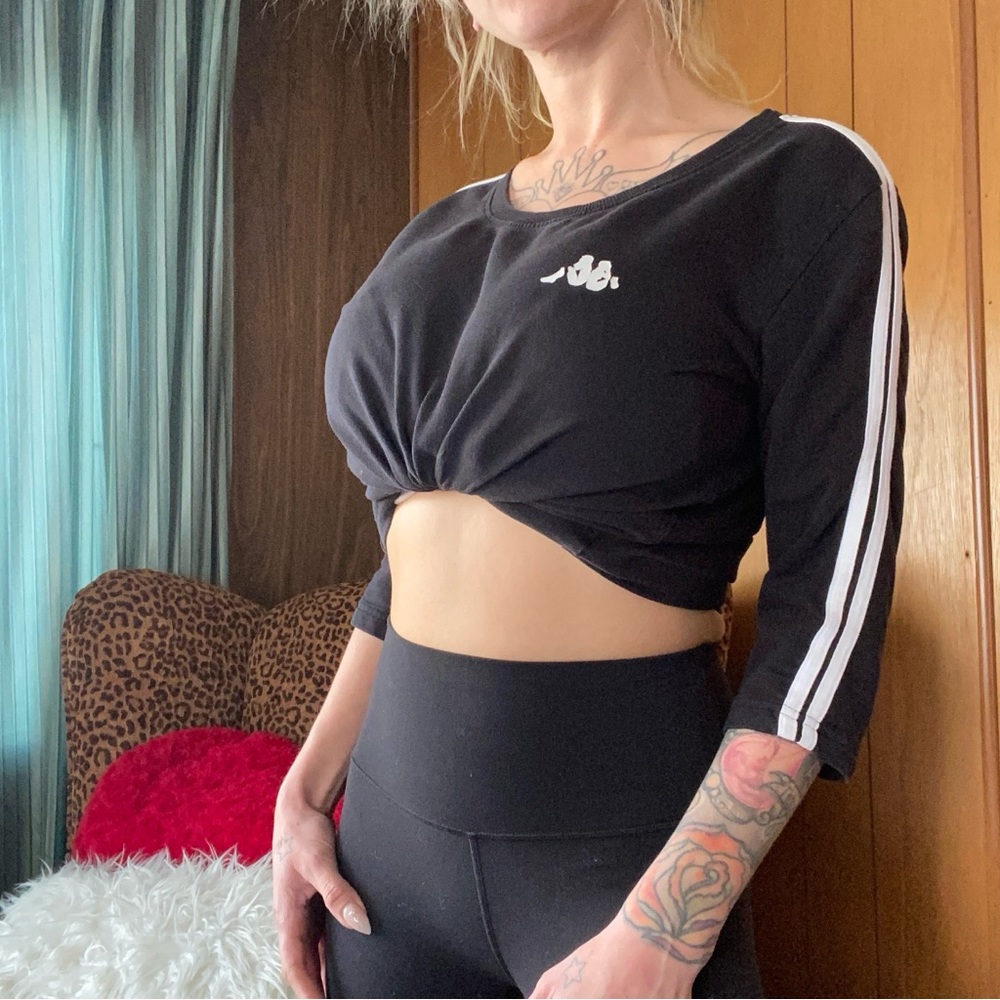 Kappa Y2K black cotton cropped striped sweater